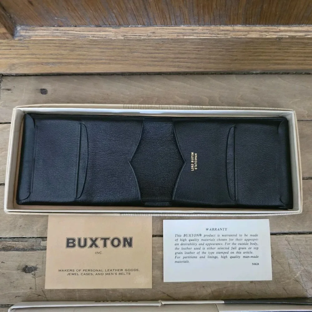 Vintage Buxton Men’s Leather Wallets 1 Black 1 Burgundy Lot Of 2 With Boxes READ